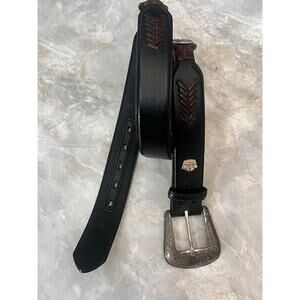 Vintage Larry Mahan Black Genuine Tooled Leather Rodeo Belt Size 36